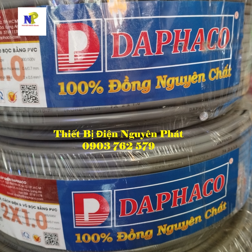 Dây Điện Đôi 2x1.0 - Cuộn 100 Mét Dây Pha Tròn Xám 2 Lớp Vỏ Bọc PVC