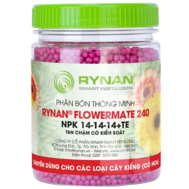 PHÂN BÓN THÔNG MINH RYNAN - FLOWERMATE 240 (NPK 14-14-14+TE) Hủ 150gr tốt cho cây hoa các loại