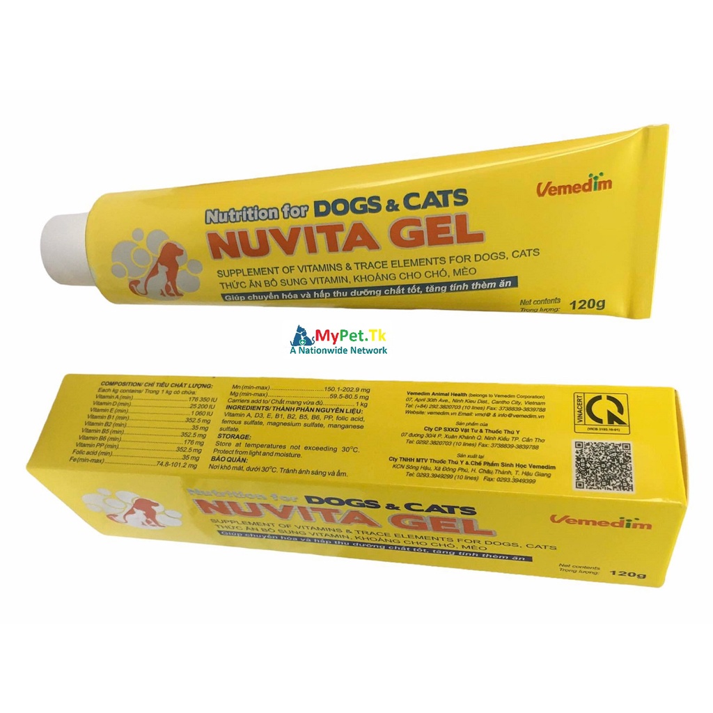 Vemedim Nutrition nuvita gel - Bổ sung vitamin, khoáng thiết yếu tăng cường sức khoẻ chó mèo gầy kén ăn