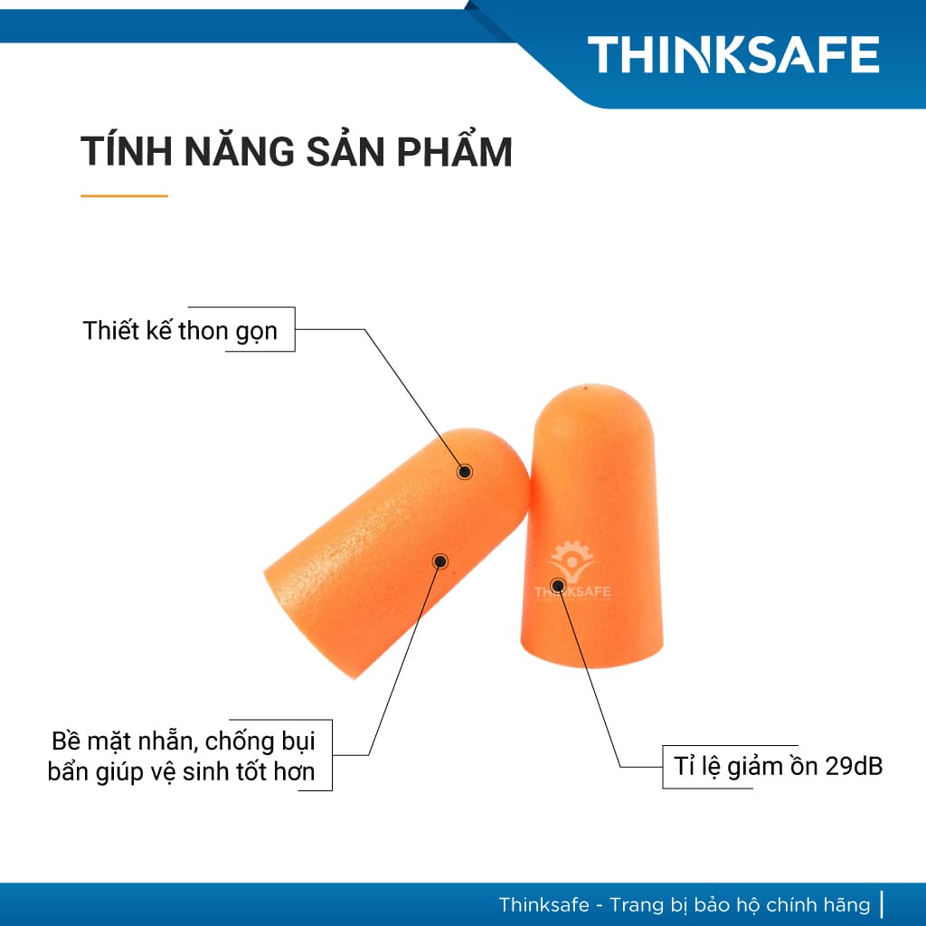 Nút tai chống ồn 3M 1110 cấu tạo từ PU xốp, rất mềm, bịt tai chống ồn đạt chỉ số NRR 29dB -  - THINKSAFE