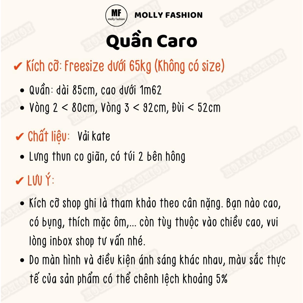 Quần ống rộng nữ ❤️ QUẦN CARO KATE form rộng Freesize nhiều màu Molly Fashion