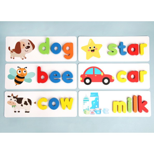 Đồ chơi giáo dục ghép hình bộ chữ gỗ Spelling Game Superbee học đánh vần tiếng anh kèm 28 thẻ từ vựng KT 25×21cm