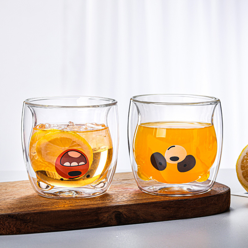 Cốc Thủy Tinh Chịu Nhiệt hình gấu bằng, Ly Thuỷ Tinh Dễ Thương 2 lớp HelloHouse 270ml Rẻ Đẹp Phong Cách Hàn Quốc
