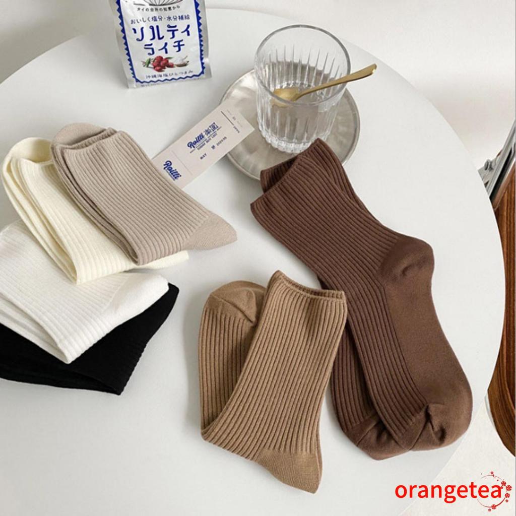 ORT-Vớ ống lửng màu trơn kết cấu gân ấm áp trong nhà/ngoài trời cho nữ