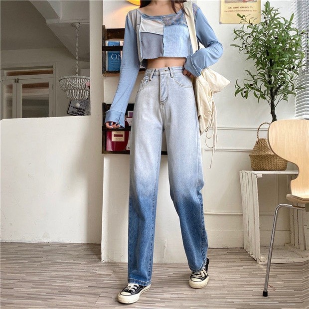 Quần Jeans Nữ Ống Suông Loang Ombre Ulzzang Q49