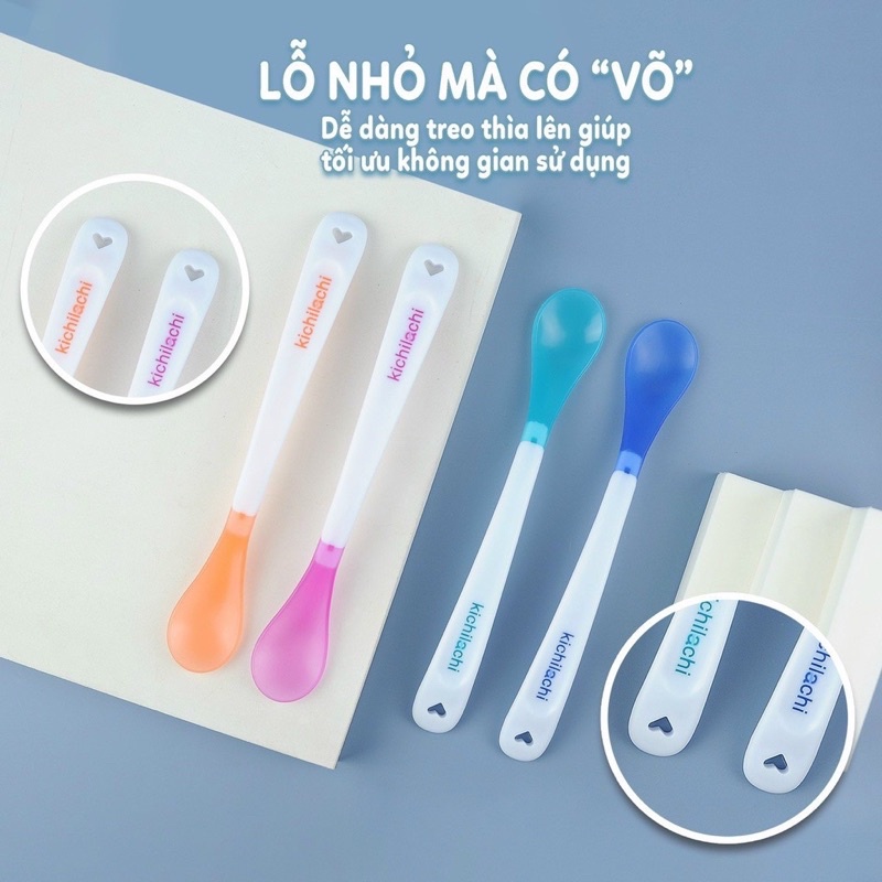 Thìa báo nóng Kichi an toàn cho bé ăn dặm - có hộp đựng