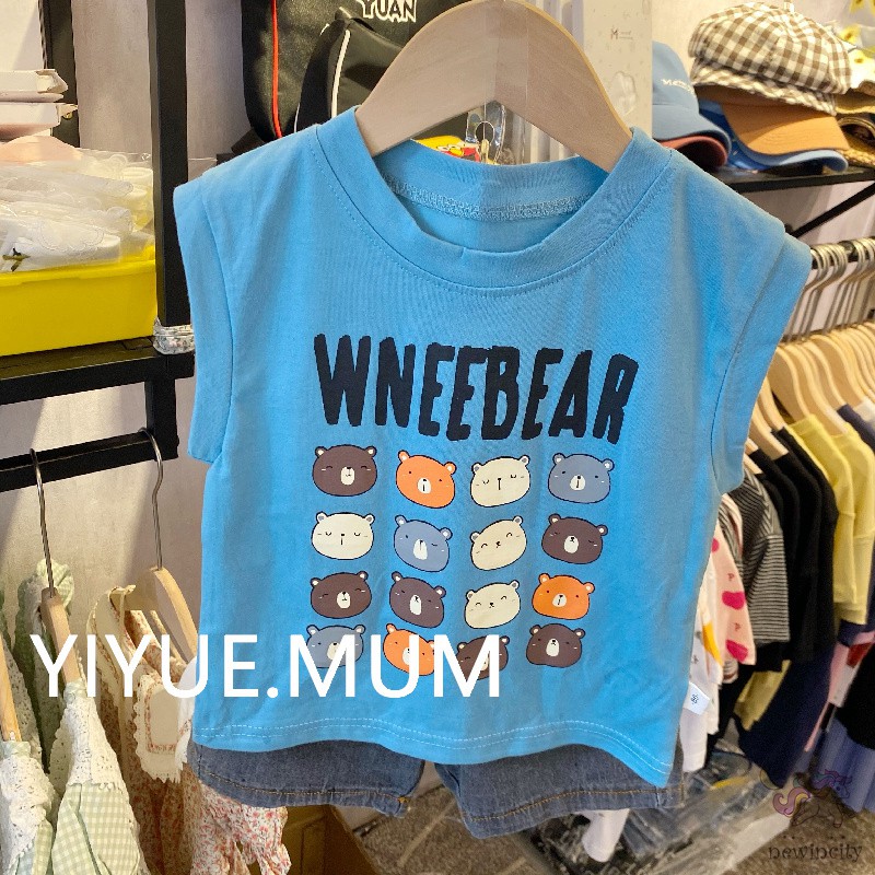 Bộ Áo Không Tay + Quần Ngắn In Hoạt Hình Phong Cách Hàn Quốc Thời Trang Mùa Hè Cho Bé Trai