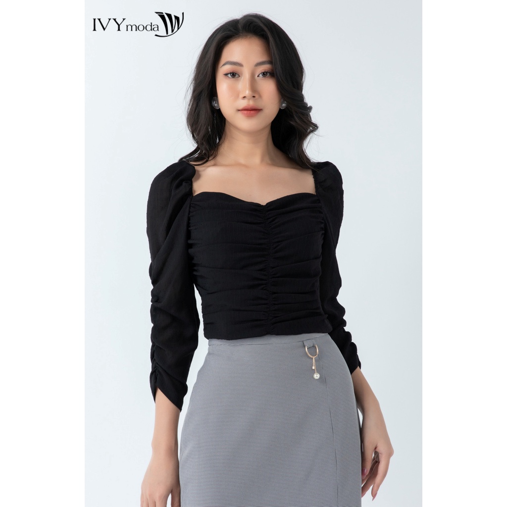 Áo croptop nữ cổ vuông IVY moda MS 17B8563