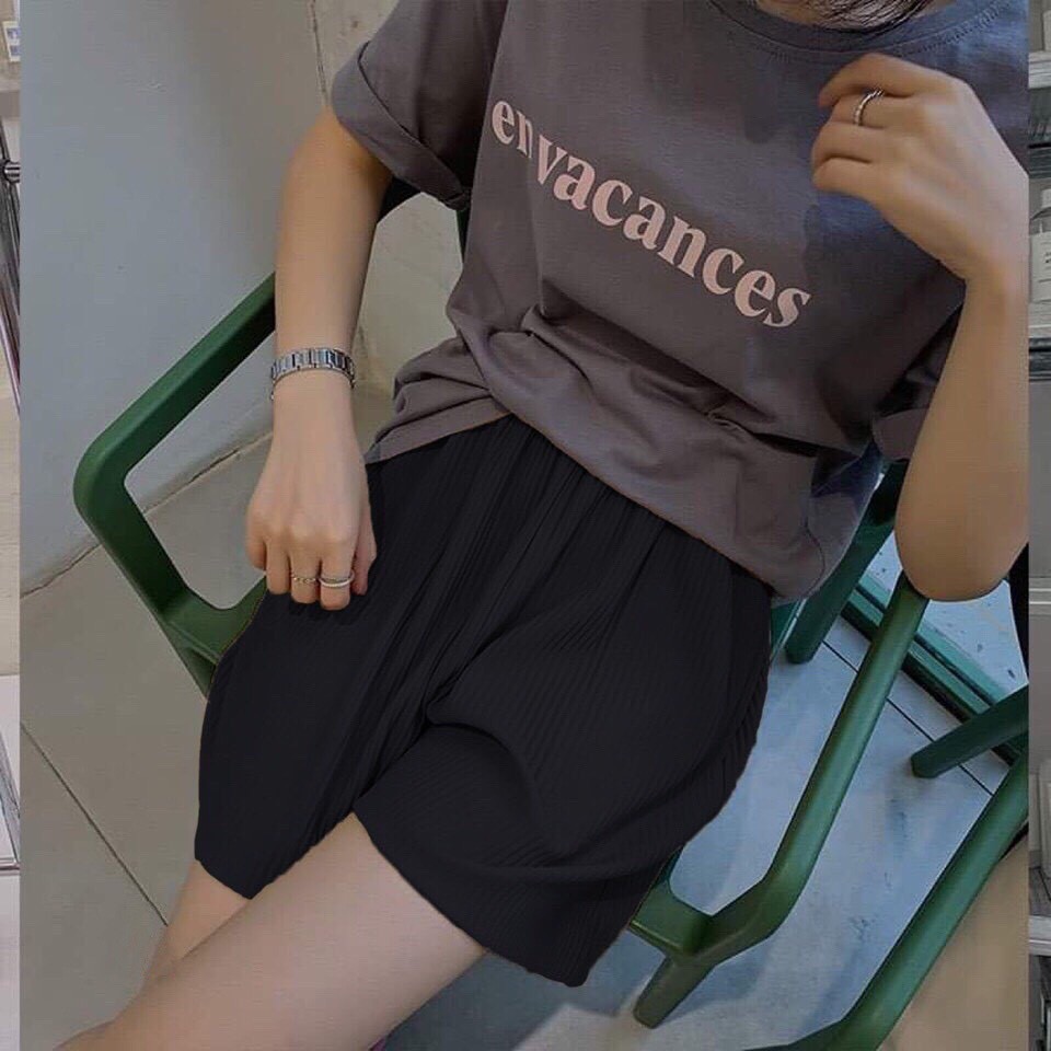 Quần Short Nữ Dập Li Ống Rộng 🦋 Quần Đùi Ngố Nữ CULLOTES Tăm Xếp Ly Cạp Cao Chun Co Dãn Màu Đen