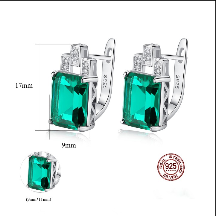 Bông Tai Bạc Nữ S925 B-1457 Đính Đá Màu Xanh Lục-Bảo Ngọc Jewelry