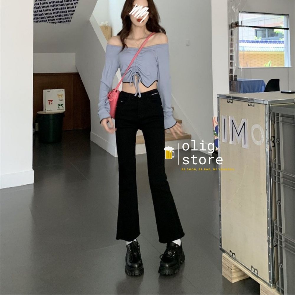 Quần Jeans Ống Loe Co Giãn Olig Quần Bò Cạp Cao Siêu Tôn Dáng | BigBuy360 - bigbuy360.vn