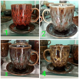 Cốc kèm đĩa cafe latte 330ml GỐM SỨ BÁT TRÀNG men Hỏa Biến ( loại 1 )