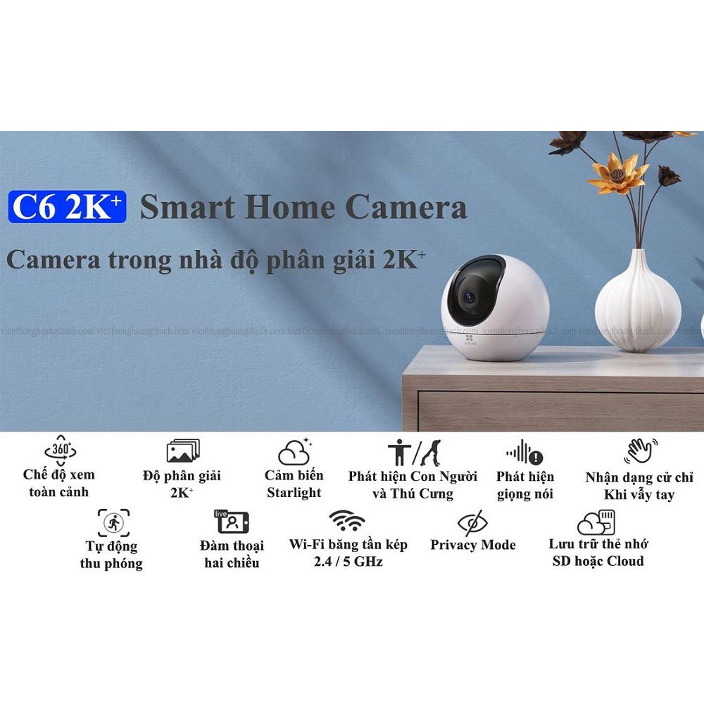 Camera WIFI Trong Nhà, XOAY 360, EZVIZ C6 4M 2K+, Siêu Nét C6w C6n  Hàng chính hãng, bảo hành 24 tháng