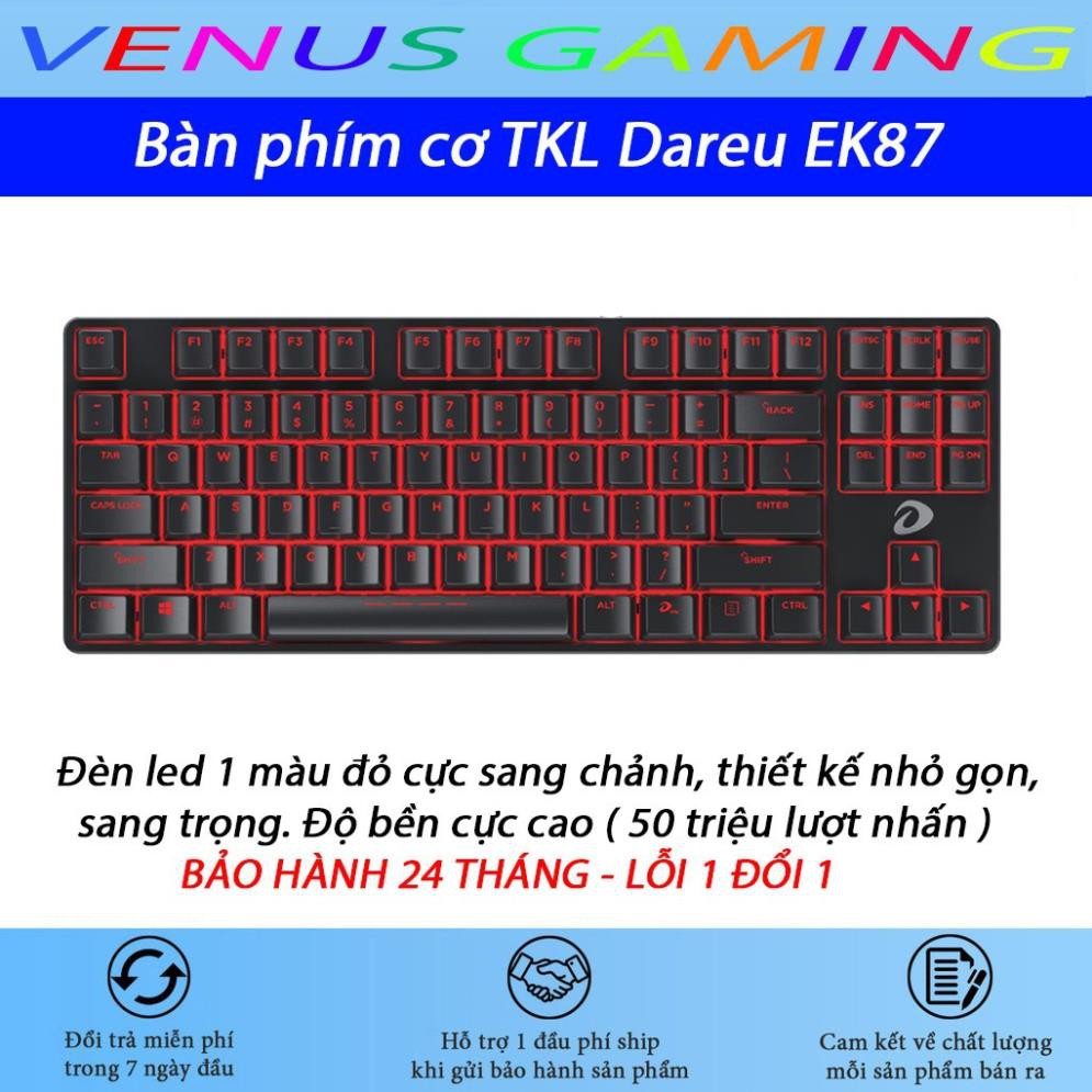 Bàn phím cơ Dareu EK87 - Mã cũ DK87 - Đèn led màu đỏ - Thay được keycap - Bảo hành 24 tháng - Lỗi 1 đổi 1
