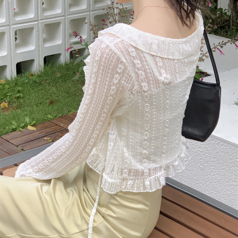 Áo Khoác Cardigan Ren Mỏng Dáng Ngắn Thoáng Khí Cho Nữ