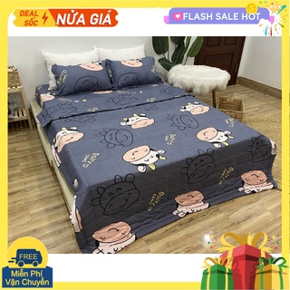 Bộ ga gối Drap 1m2,1m6,1m8 Cotton Poly Vikona mẫu heo vàng lớn
