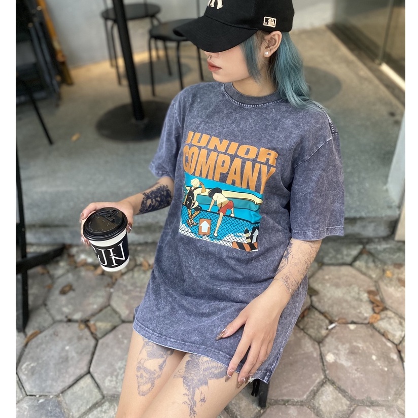 Áo thun Wash junior company ZinVG Shop , Áo thun unisex nam nữ form rộng oversize chất liệu Cotton