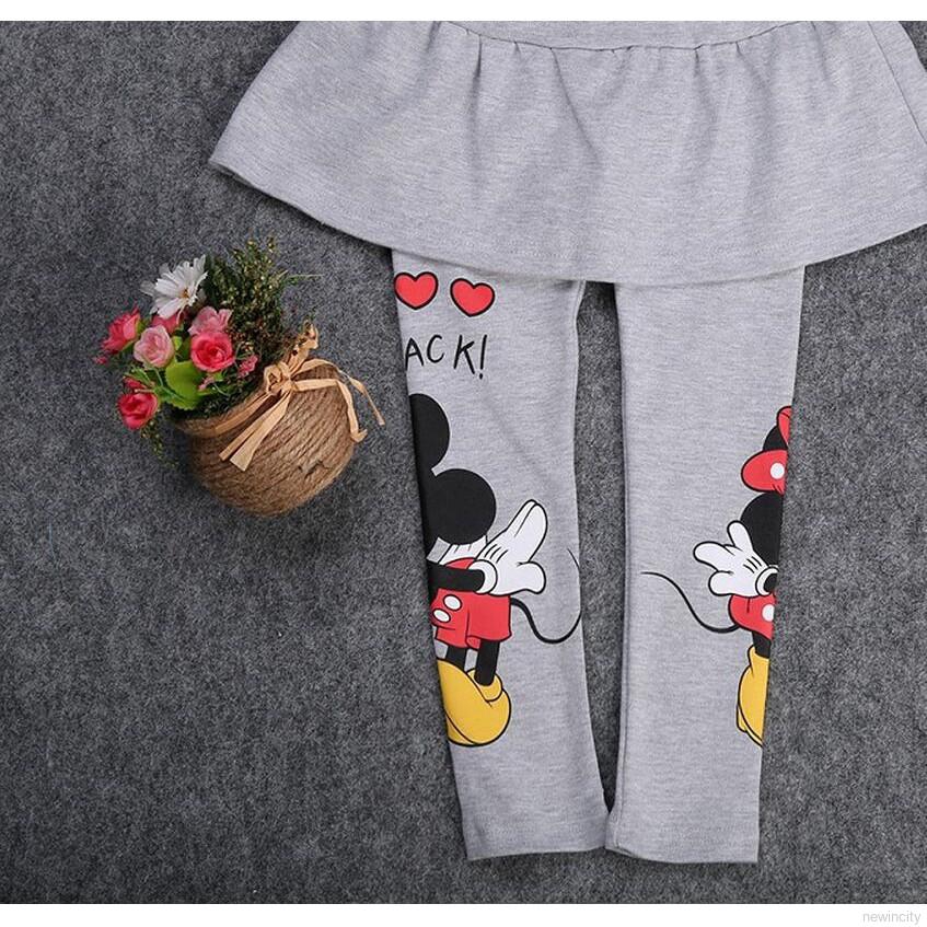 Quần legging giả váy in hình chuột Mickey dễ thương cho bé gái