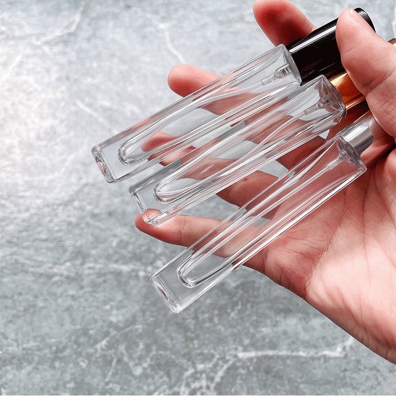Chai chiết dung dịch nước hoa vial thủy tinh vuông lọ trụ tròn dài nắp nhôm có vòi xịt phun sương dung tích 10ml vỏ dày