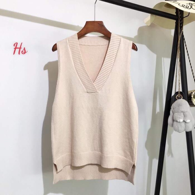 Áo gile len trơn cổ V HSU1