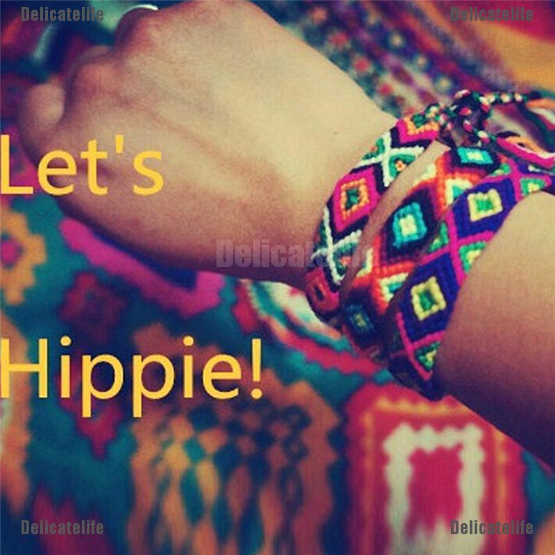 Vòng đeo tay tình bạn bện dây hoạ tiết thêu phong cách Boho