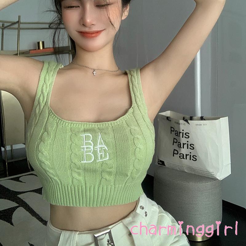 Áo Lửng Hai Dây Cổ Chữ U Thêu Chữ Gợi Cảm Cho Nữ