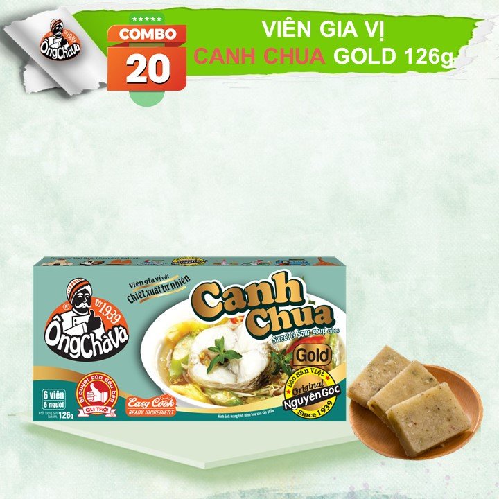 Combo 20 Hộp Viên Gia Vị Canh Chua Gold ÔNG CHÀ VÀ 126gram