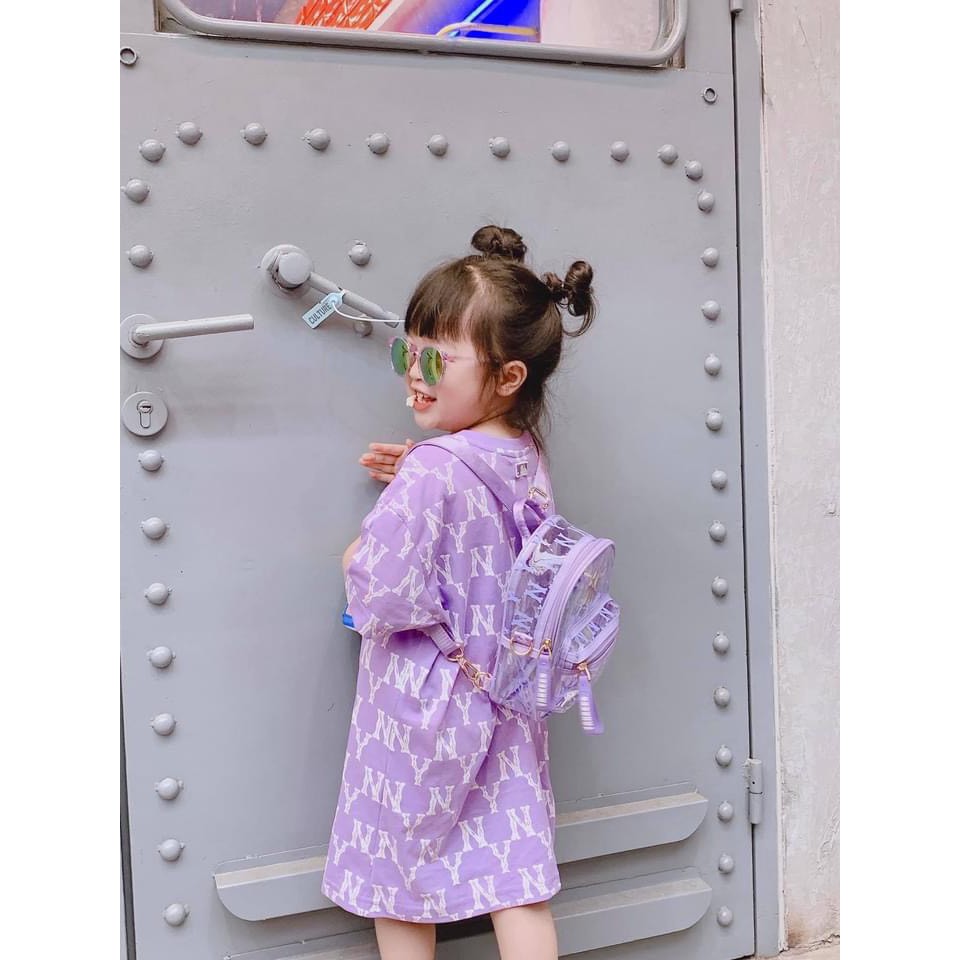 Váy cộc tay cho bé gái - Váy hoạ tiết MLB chất cotton cho bé gái từ 2-10 tuổi