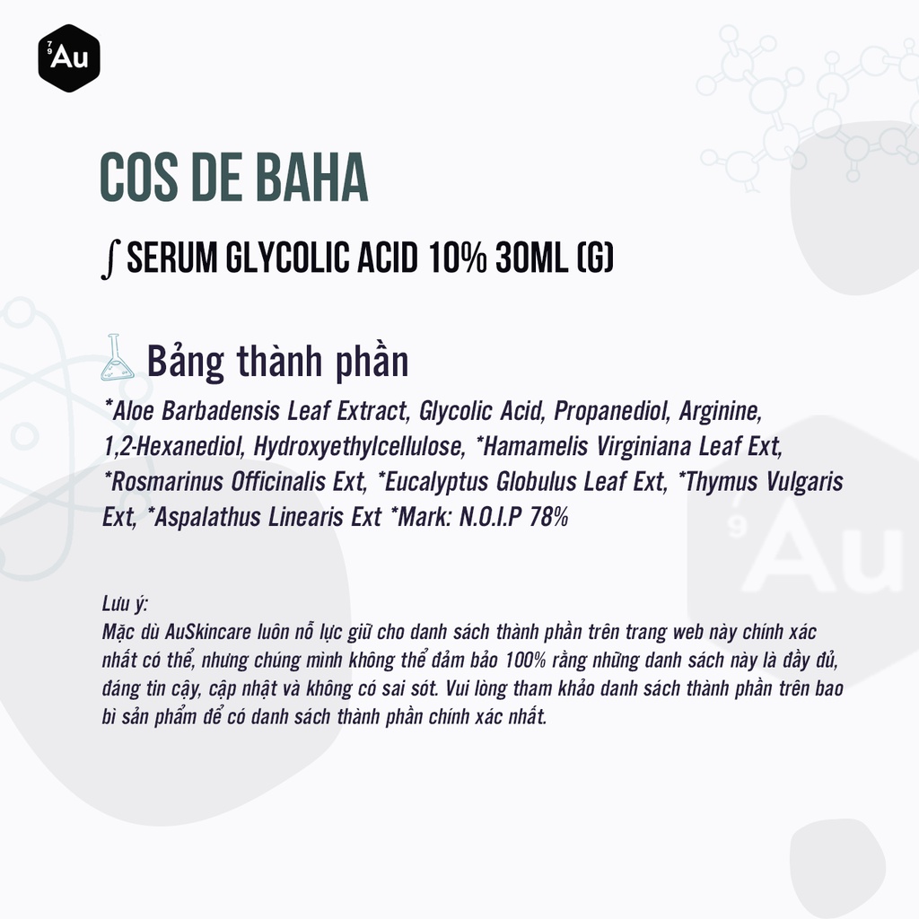 Cos De BAHA | Serum Tẩy Tế Bào Chết với Glycolic Acid 10% 30ML