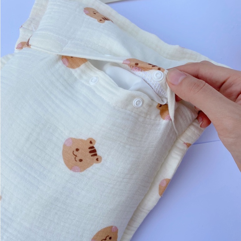 Gối xô sơ sinh muslin hữu cơ tự nhiên chống bẹp đầu, thấm hút mồ hôi, lót bông dày dặn GX01