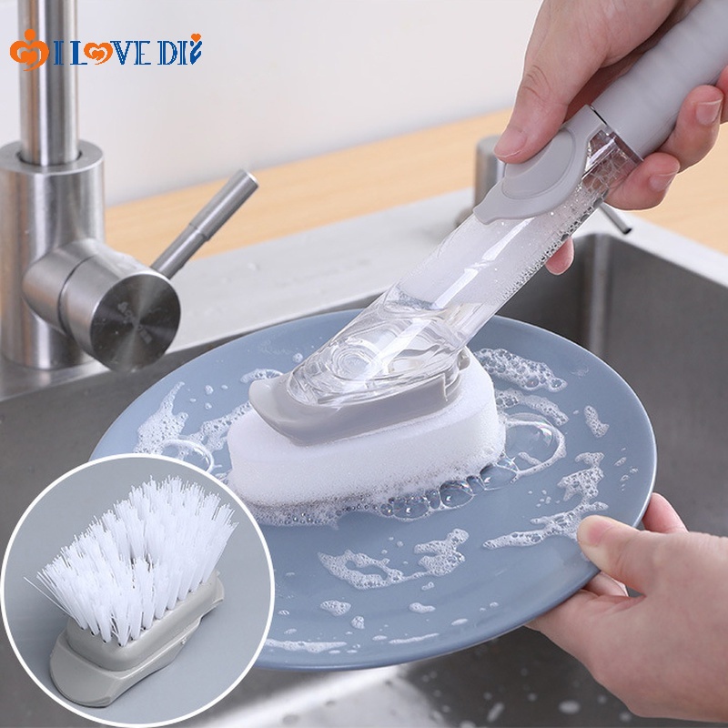 1 Bộ Cọ Rửa Chén 2 Trong 1 Kèm Hộp Đựng Chất Lỏng Tiện Dụng