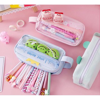 hộp bút, bóp viết vải canvas kèm phụ kiên bông  hình thú dễ thương  - Selenshop