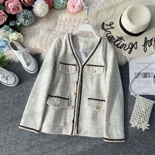 Order áo dạ tweed viền ( sẵn đen XL )
