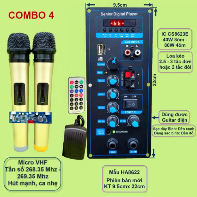Mạch loa kéo HA8622 xanh guita công suất 40W - 80W kèm mic