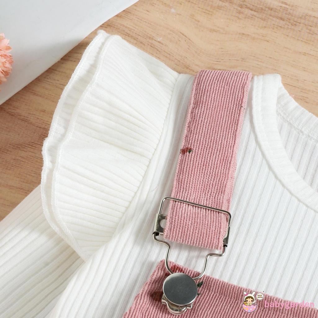 Set Đồ 2 Món Gồm Áo Tay Dài Cổ Tròn Màu Trơn In Họa Tiết Hoa + Quần Dài Có Dây Đeo Cho Bé Gái 6 Tháng-4 Tuổi