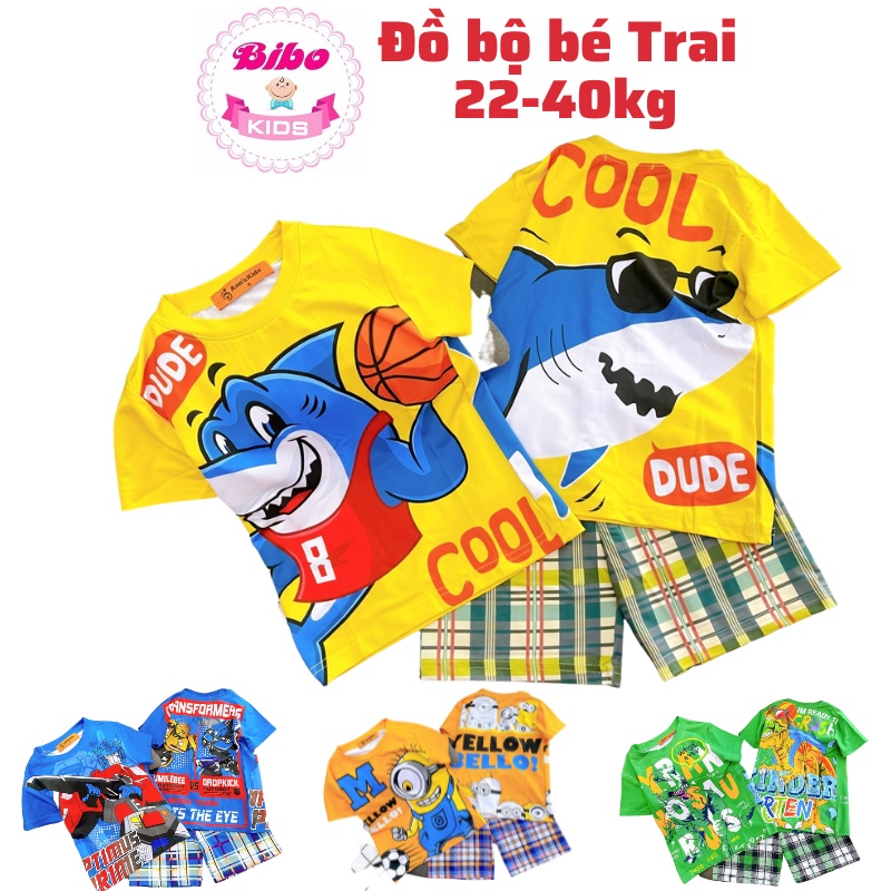 [22-40kg] Bộ thun lạnh 3D in hình KHỦNG LONG-SIÊU NHÂN HOT HIT cho bé trai - Bộ quần áo bé trai size đại, đồ bộ cho bé