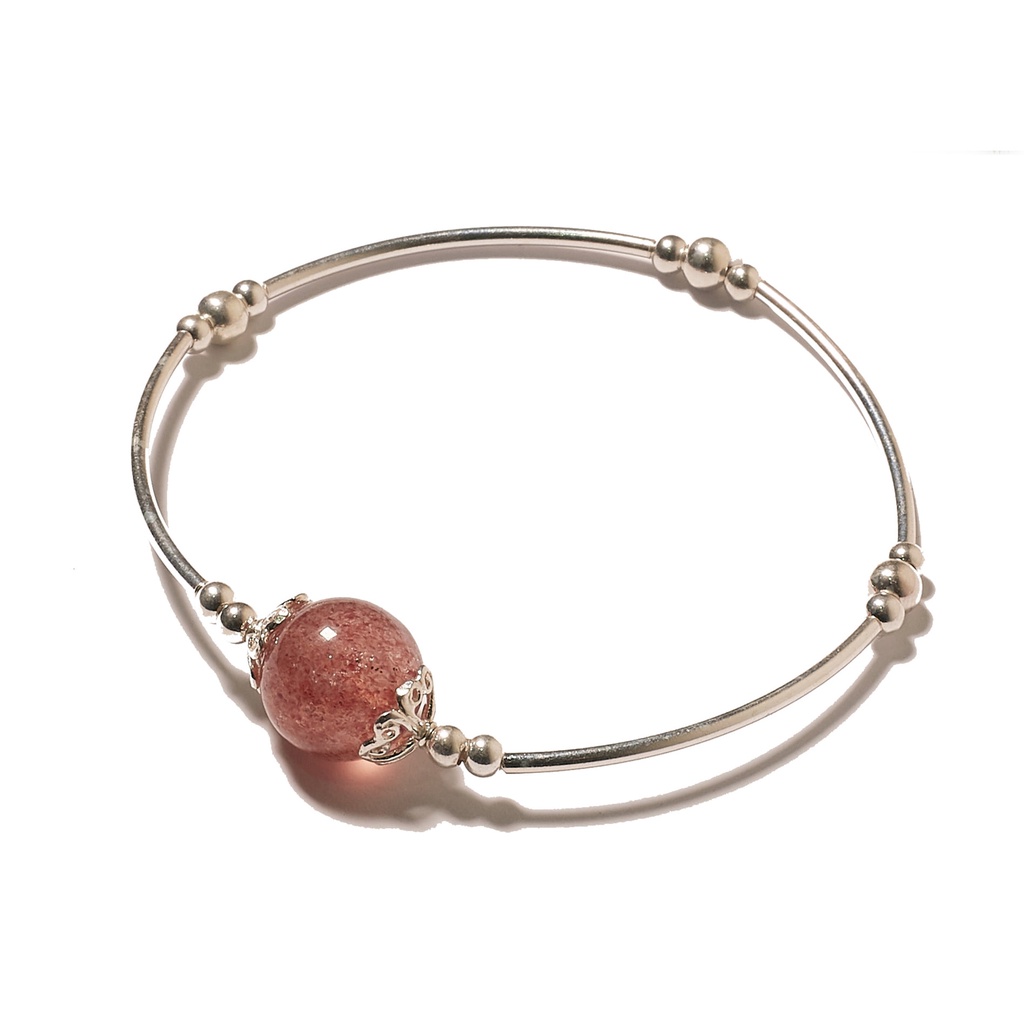Vòng Tay Nữ đơn giản, đẹp TUDO charm bạc mix 1 hạt Aquamarine, T.A Dâu Tây Hồng