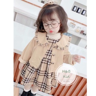 Váy kẻ br mix áo khoác viền br BG
