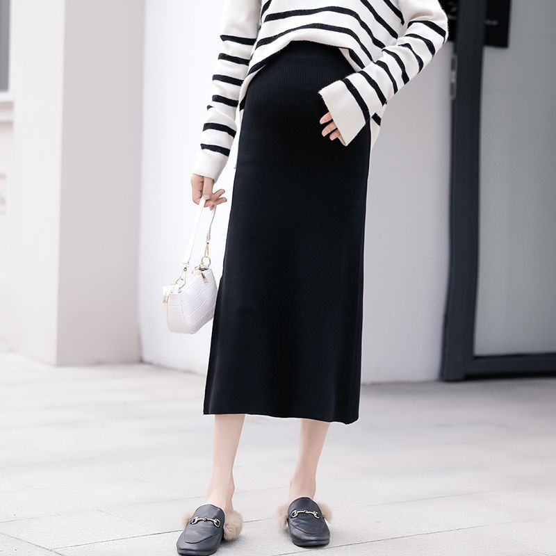 Chân Váy Len Dài Lưng Cao Màu Sắc Đơn Giản Thời Trang Xuân Thu Cho Mẹ Bầu