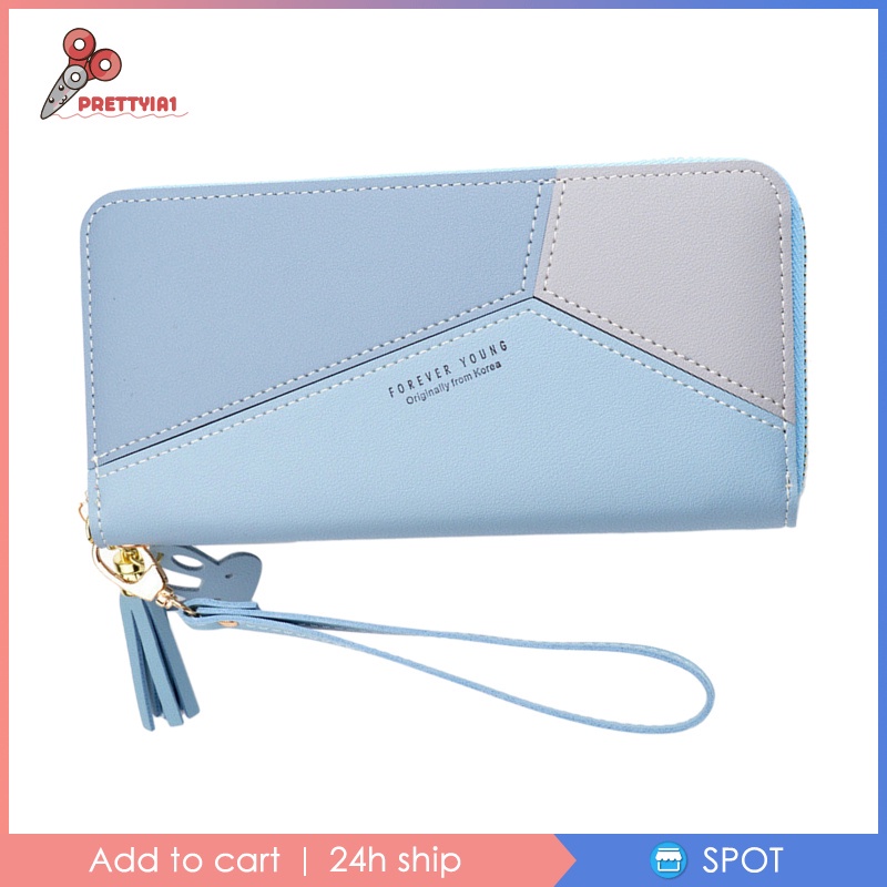 [Prettyia1] Ví Nữ Cầm Tay Đựng Thẻ / Điện Thoại Dáng Dài Màu Xanh Lam