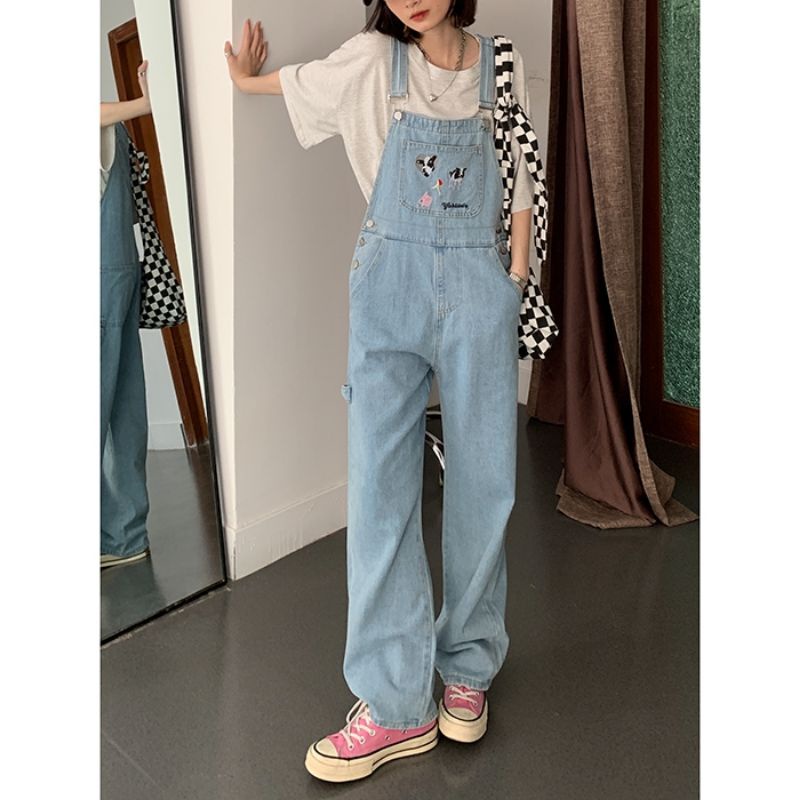 Yếm Jeans Nữ Thêu Hình Bò Sữa 🐄 Dễ Thương ❤️