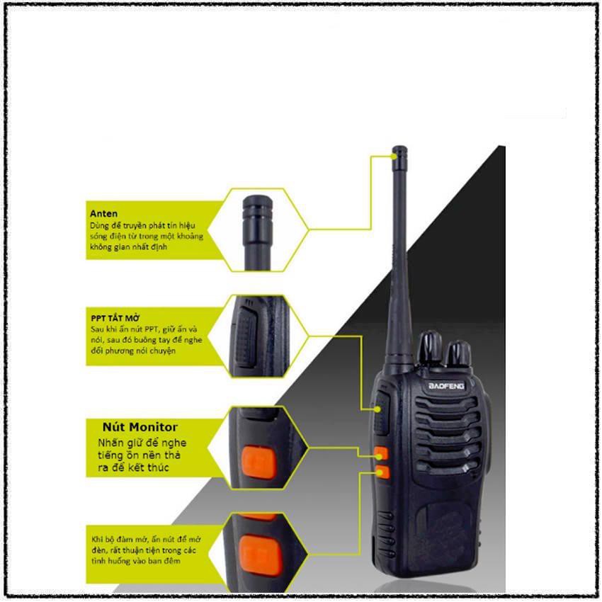 Combo 2 Cái bộ đàm Baofeng 888s Dùng khi đi dã ngoại, leo núi, đi rừng ( bắt sóng xa 4km)