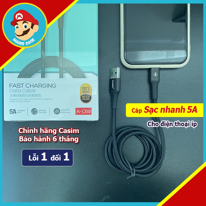 Dây cáp sạc nhanh chân-An Toàn 5A CASIM A-C69-Bảo hành 10 năm-Mario Case
