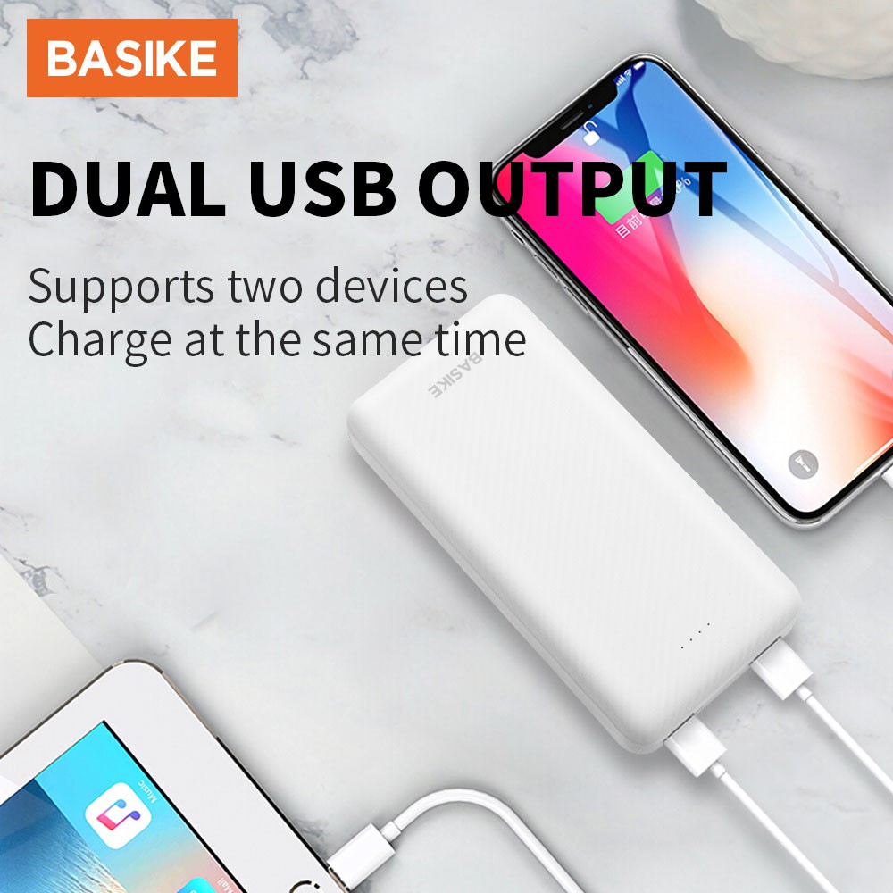 Cục sạc dự phòng BASIKE BSK-PT606 2 cổng USB dung lượng pin 20000mAh tiện dụng