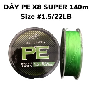 Dây pe x8 câu lure lóc siêu bền SUPER MAX cuộn 140m đủ size, dây dù câu chẽm lóc vược sông biển và câu lục tốt nhất