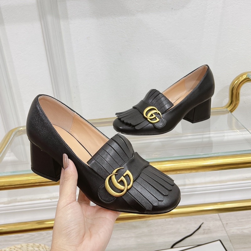 Giày Cao Gót, Giày Gót Vuông Gucci tua rua 5p hàng fullbox