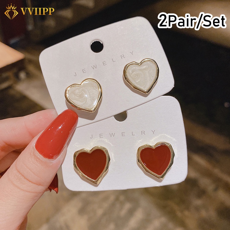 Khuyên Tai Hình Trái Tim Tráng Men Thời Trang Hàn Quốc Cho Nữ