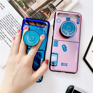 Blue Ray Camera Stylish Soft Case For Samsung Galaxy Z Flip TPU Shockproof Back Cover With Finger Ring Holder Stand