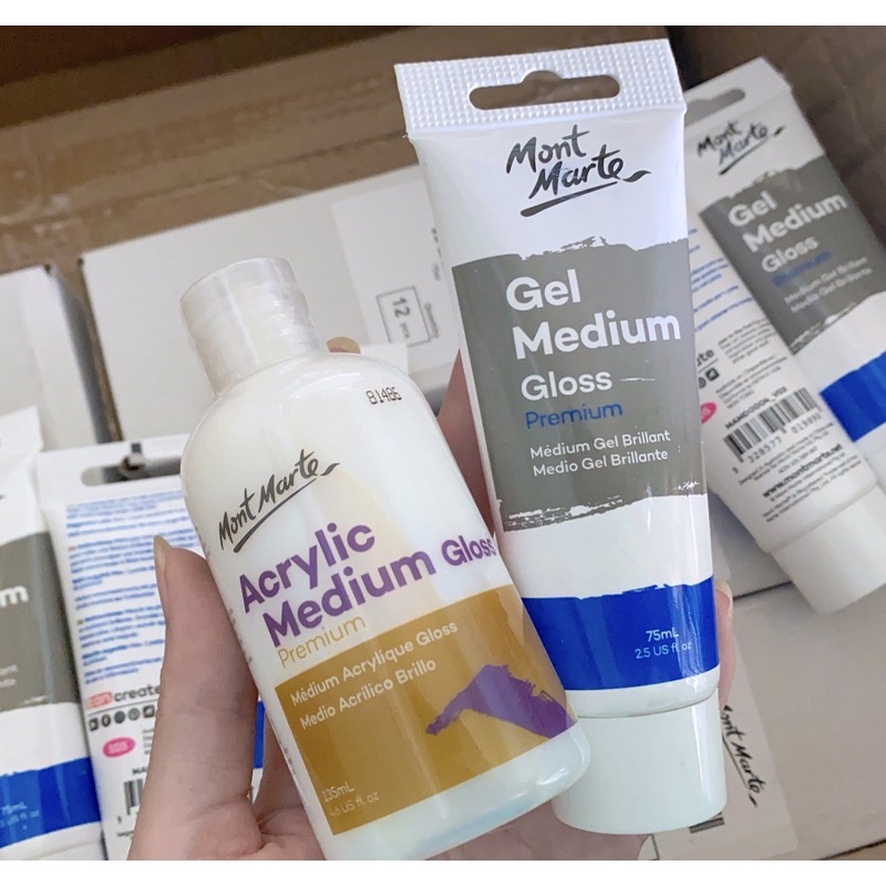 Dung môi Gloss/Matte/Flow cho đất sét, làm bóng màu, lỏng màu Medium acrylic Mont marte