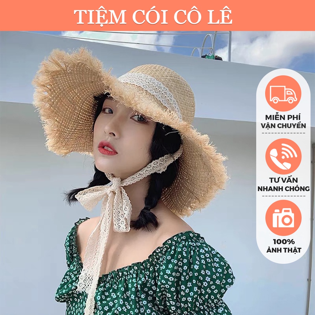 Mũ cói vành tua rua phối quai ren xinh xắn cho bạn gái đi biển, chụp ảnh - Tiệm Cói Cô Lê